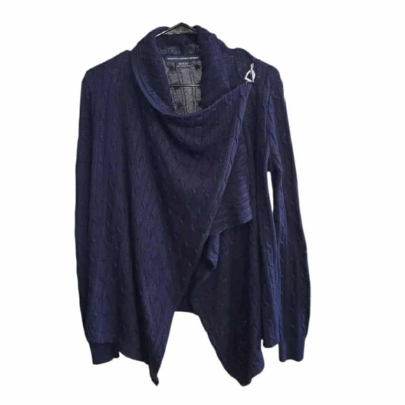 Ralph Lauren Sweater Women's Cable Knit Cardigan Navy Med Preppy Old Money Shawl - Picture 1 of 9